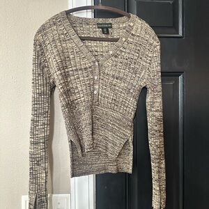 House of Harlow 1960 Cream and Brown V-Neck Sweater